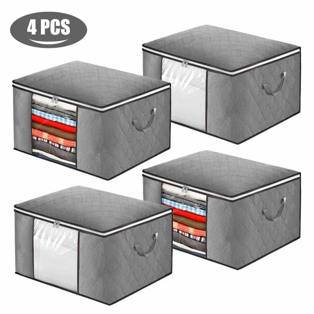 Large Folding Storage Bags (4 Pack) Anti Dust Clothes Storage Bags